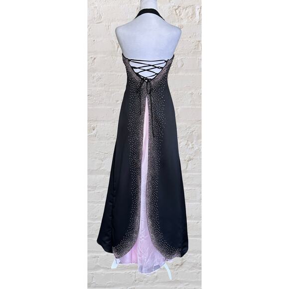 Vintage Y2K 90s Black Pink Strapless Prom Dress S 2 3 4 Whimsigoth Dark Fairy - Picture 1 of 9